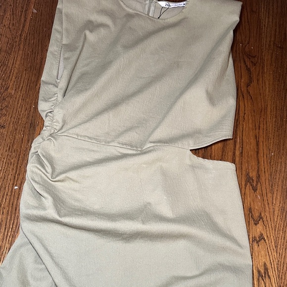 Zara Asymmetrical Olive Dress - Picture 3 of 6